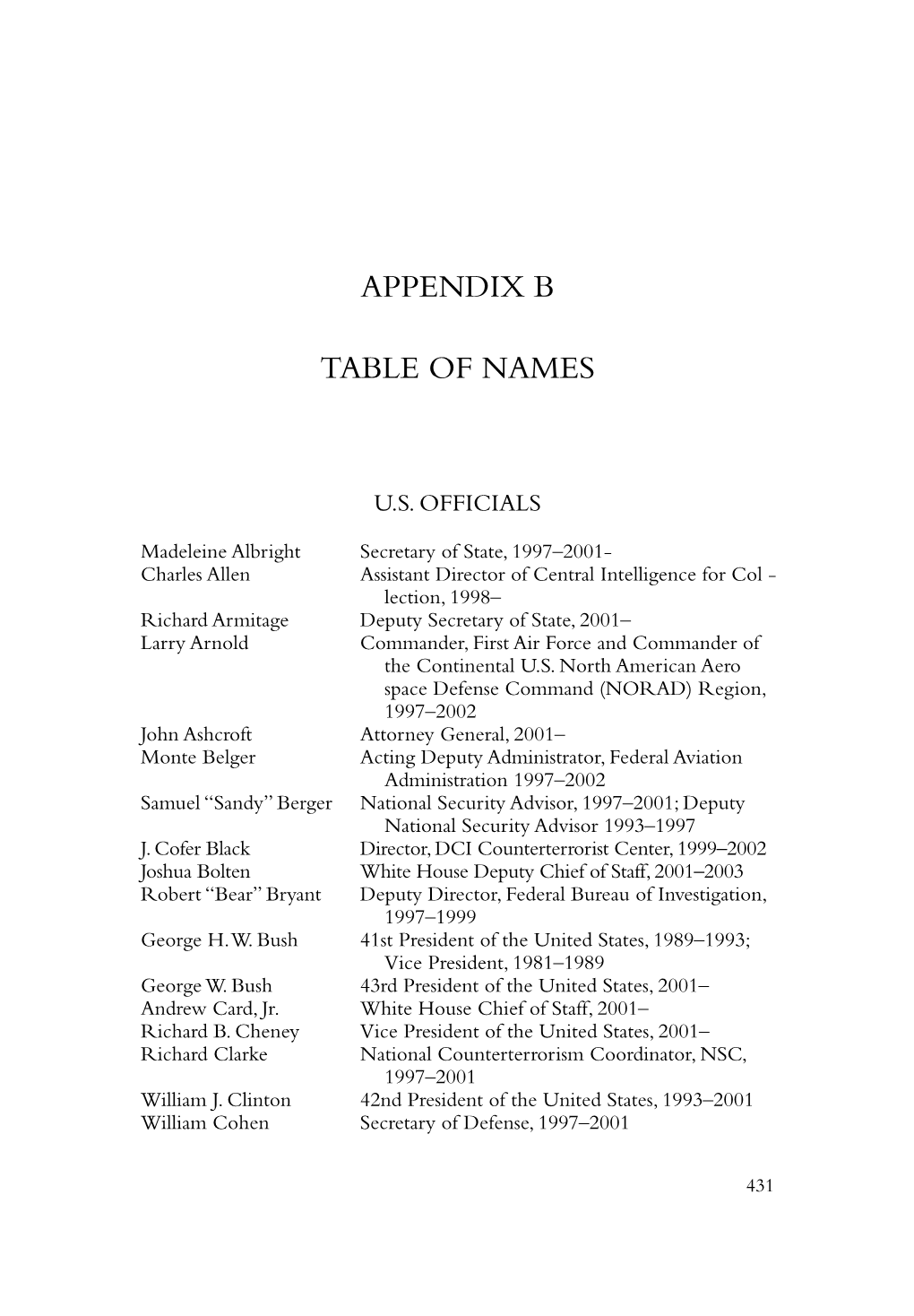 Appendix B: Table of Names