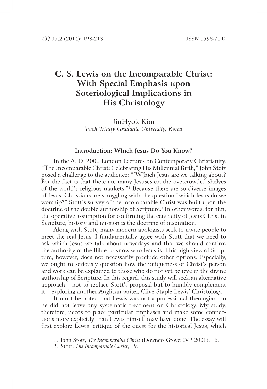 CS Lewis on the Incomparable Christ