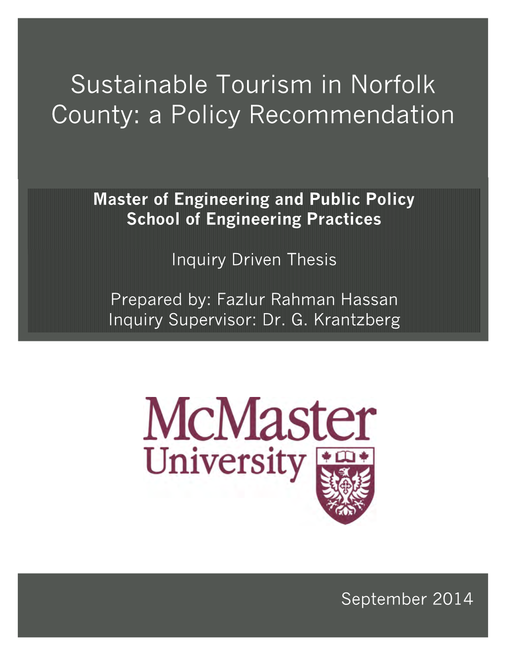 Sustainable Tourism in Norfolk County: a Policy Recommendation