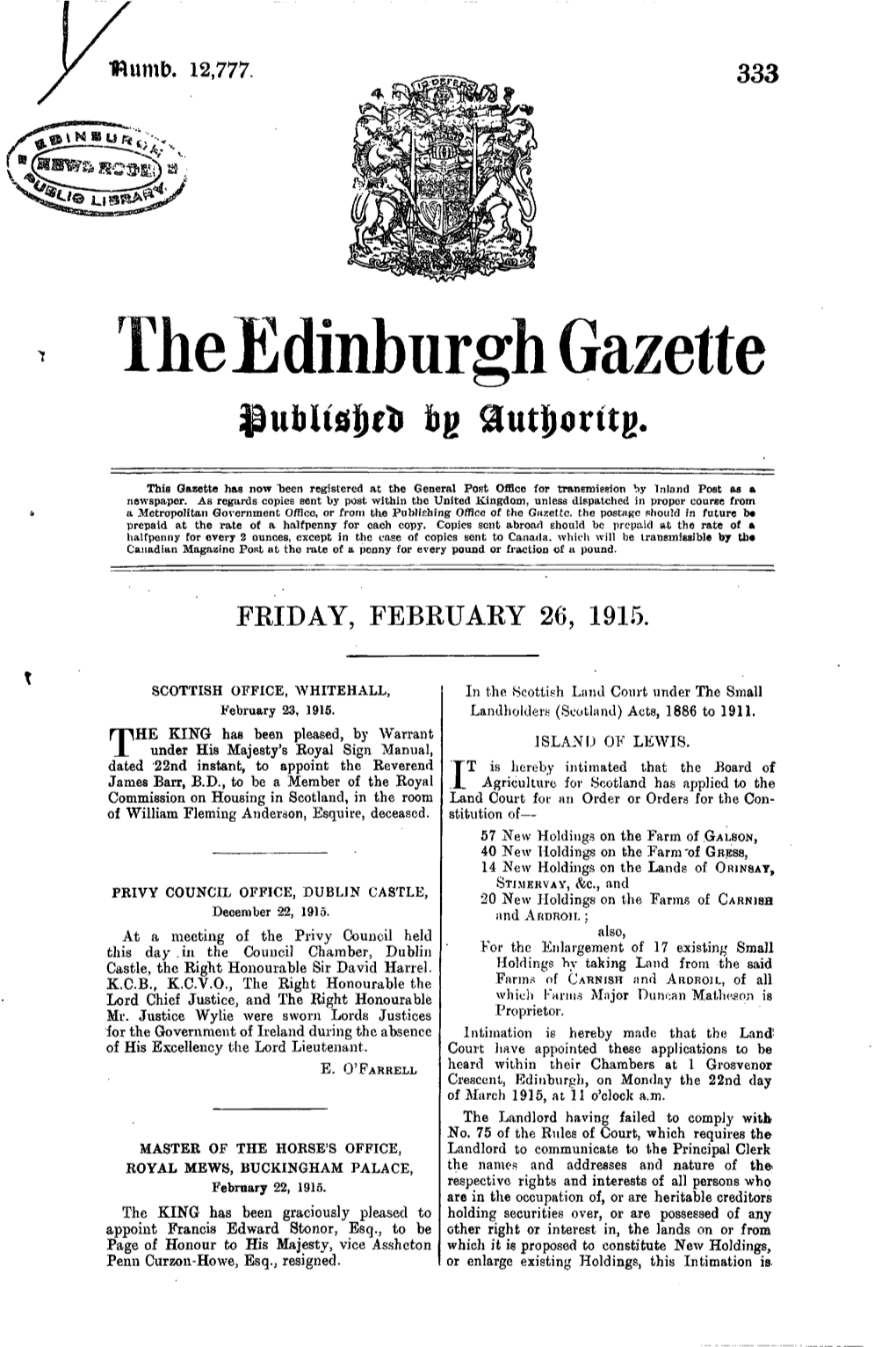 Theedinburh Gazette Liv Autjjoritg