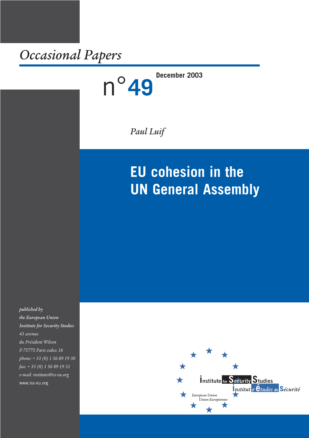 Occasional Papers EU Cohesion in the UN General Assembly