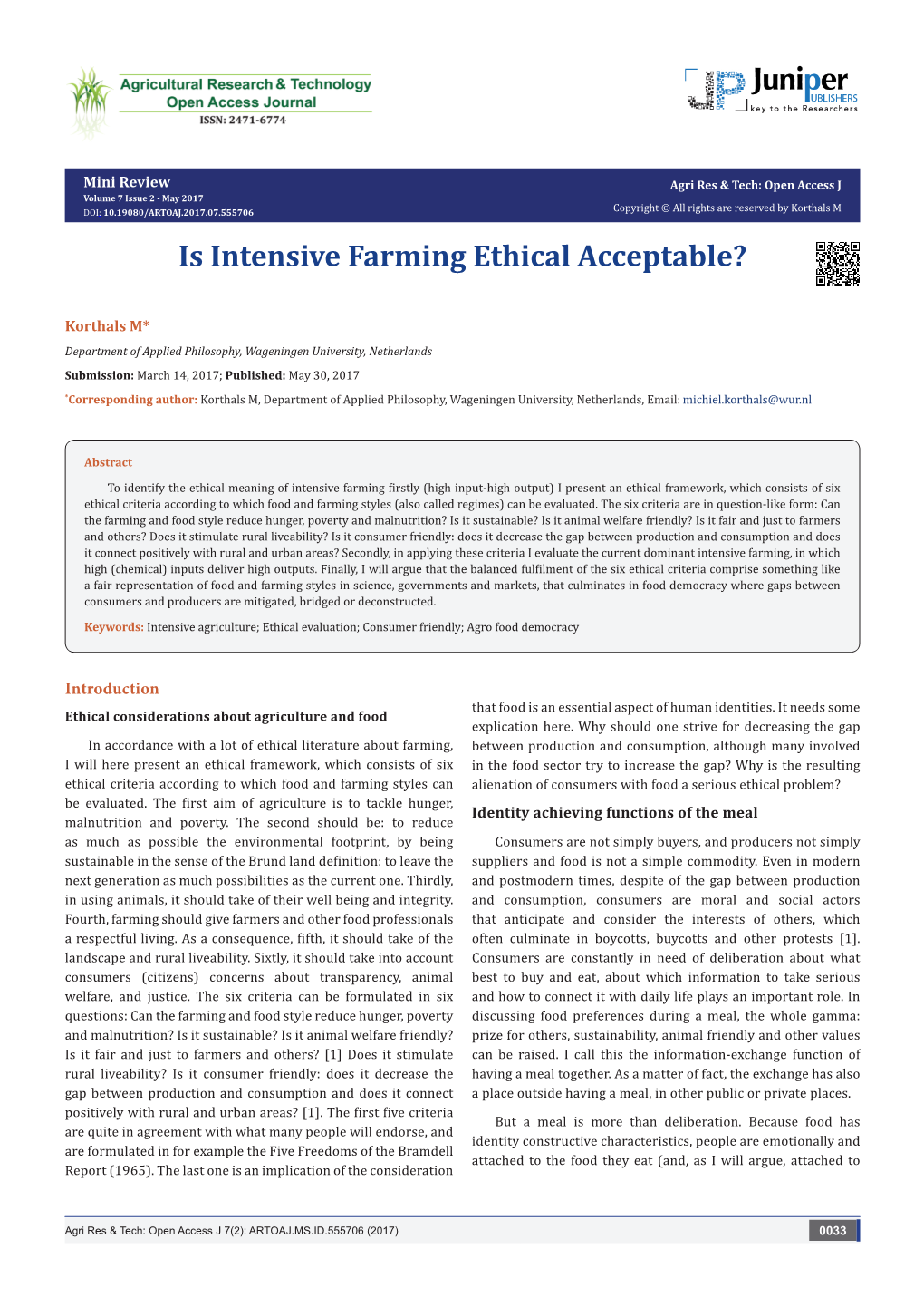 Is Intensive Farming Ethical Acceptable?