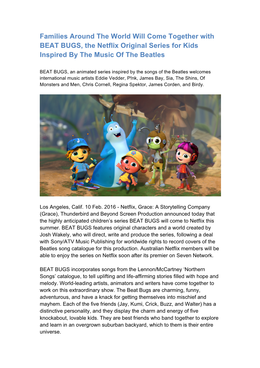 Families Around the World Will Come Together with BEAT BUGS, the Netflix Original Series for Kids Inspired by the Music of the Beatles