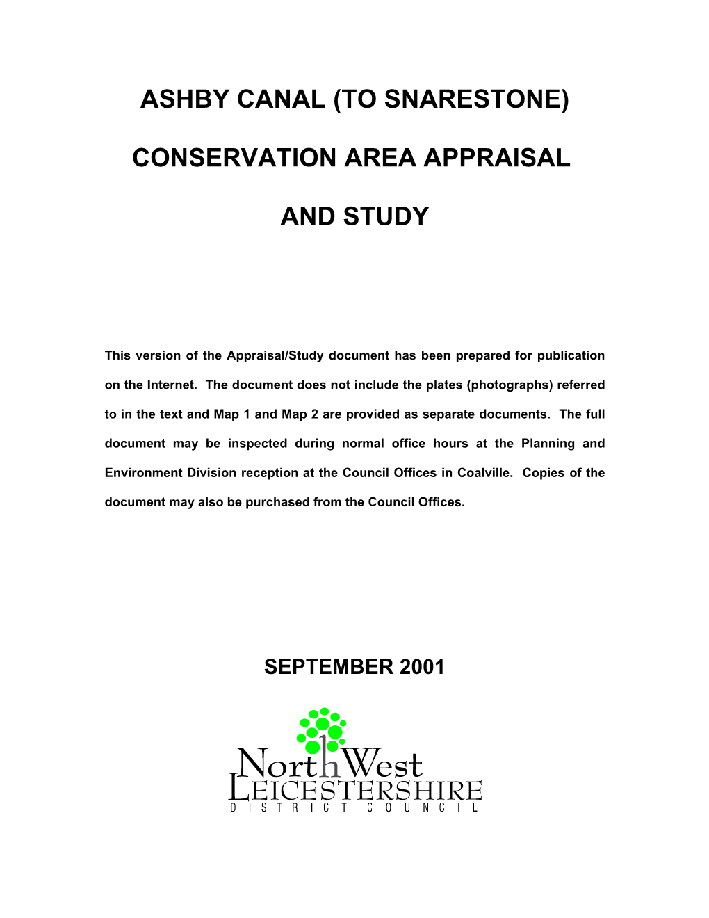 Ashby Canal (To Snarestone) Conservation Area Appraisal and Study