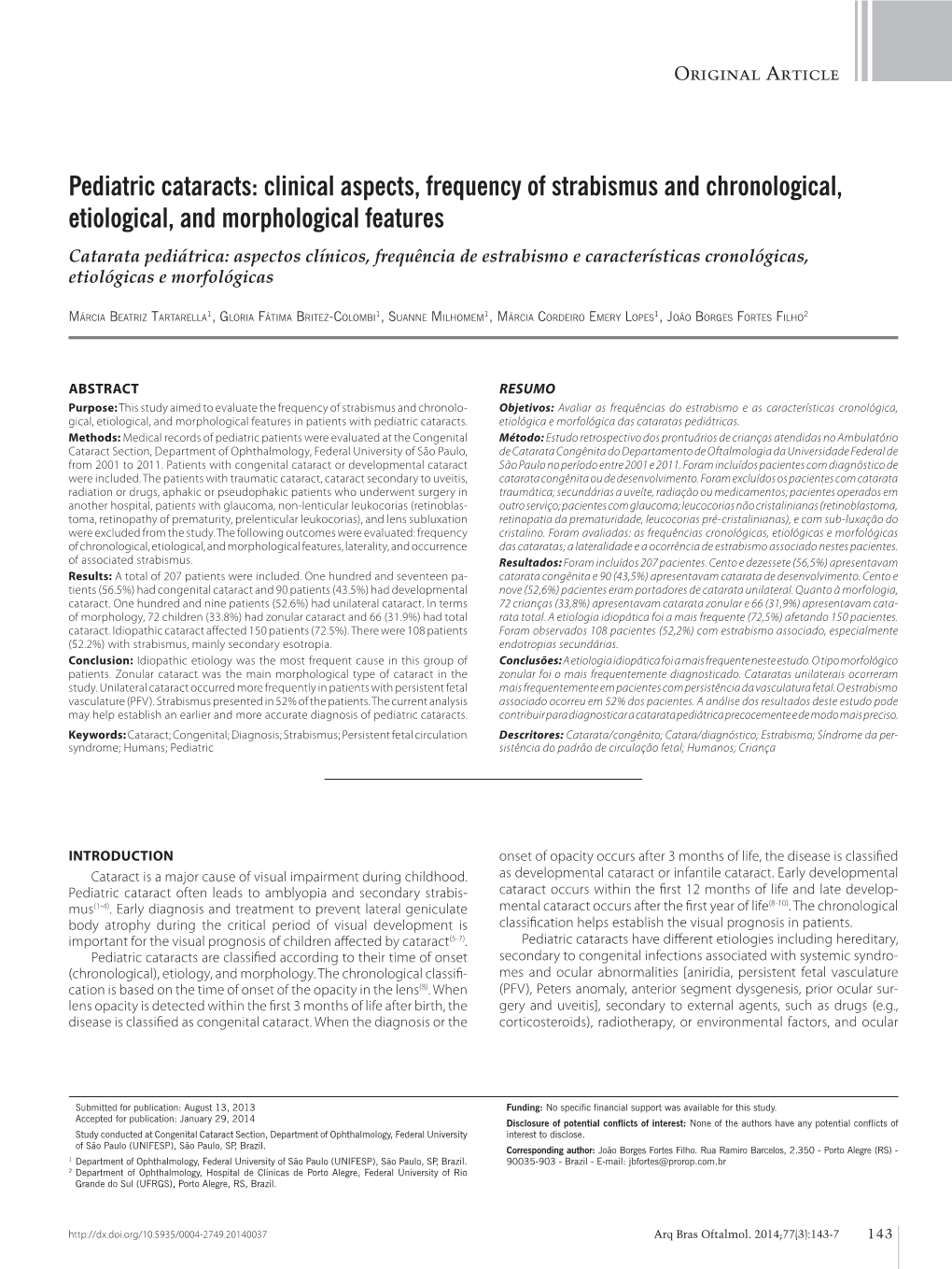 Pediatric Cataracts: Clinical Aspects, Frequency of Strabismus And