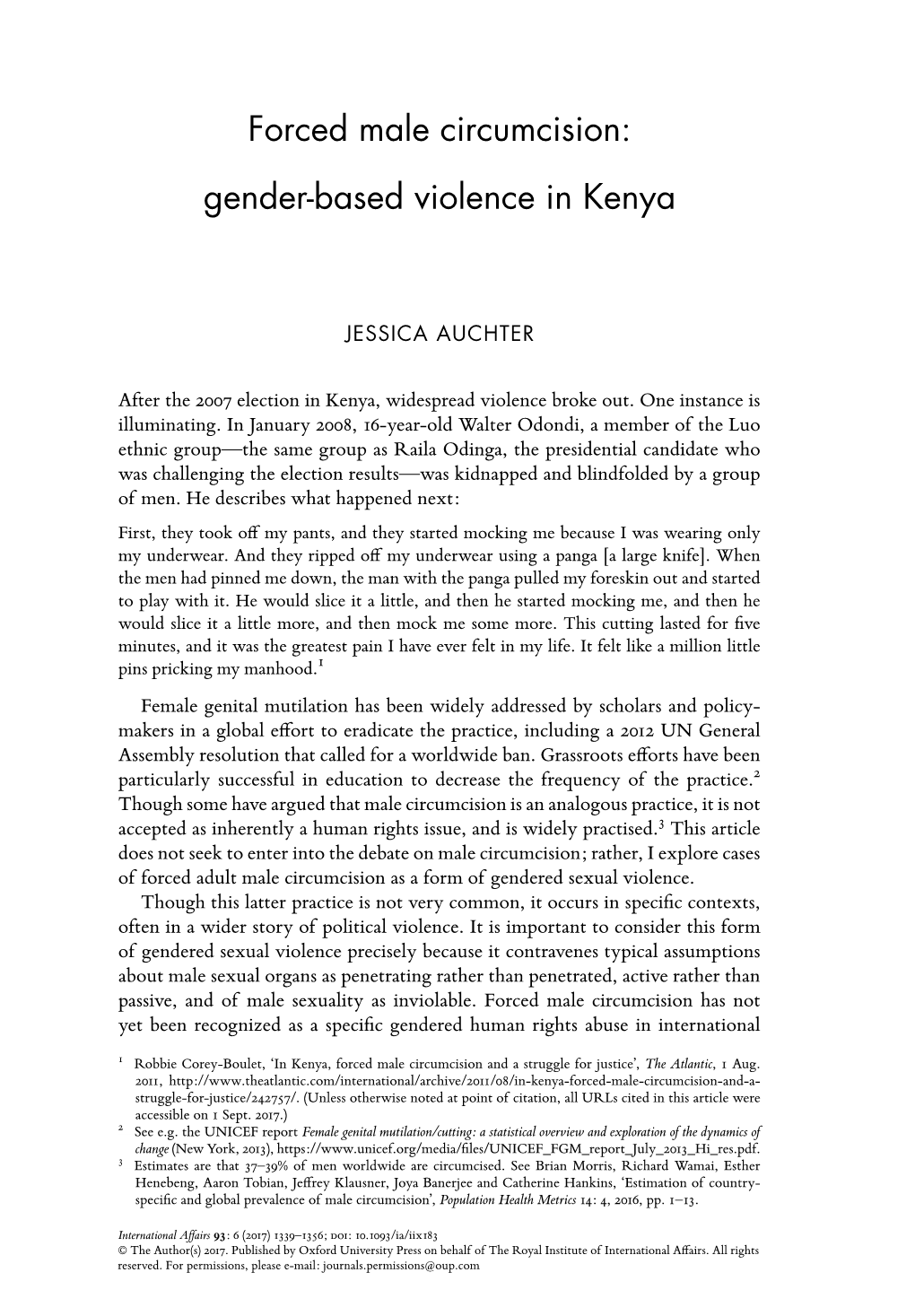 Forced Male Circumcision: Gender-Based Violence in Kenya