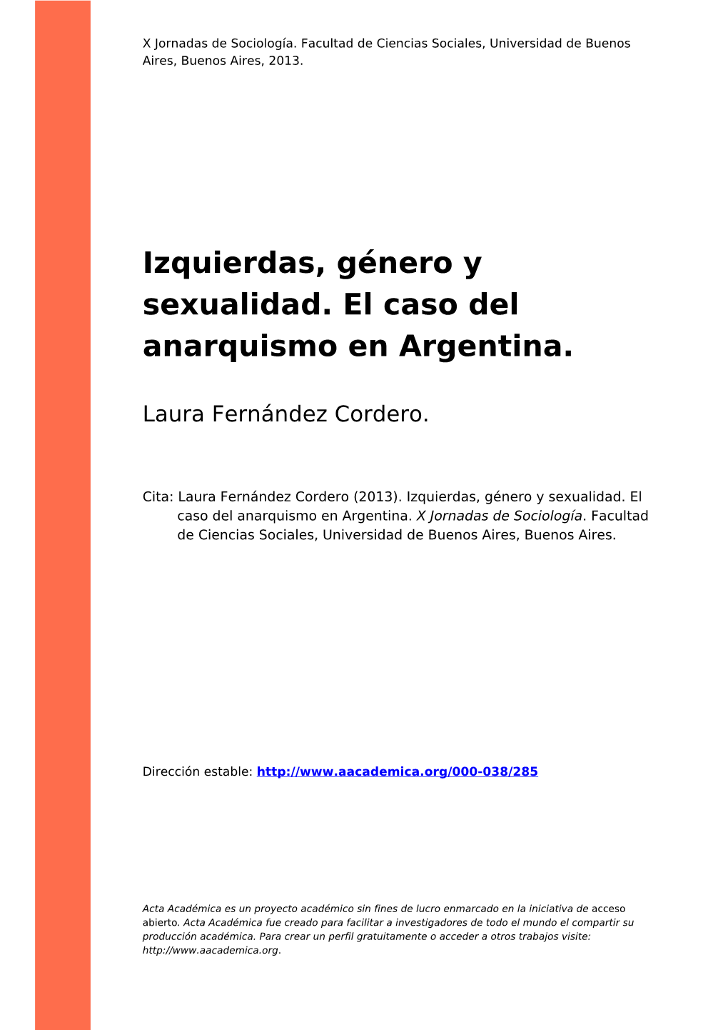 IZQUIERDAS, GÉNERO Y SEXUALIDAD. EL CASO DEL ANARQUISMO EN ARGENTINA – Laura Fernández Cordero