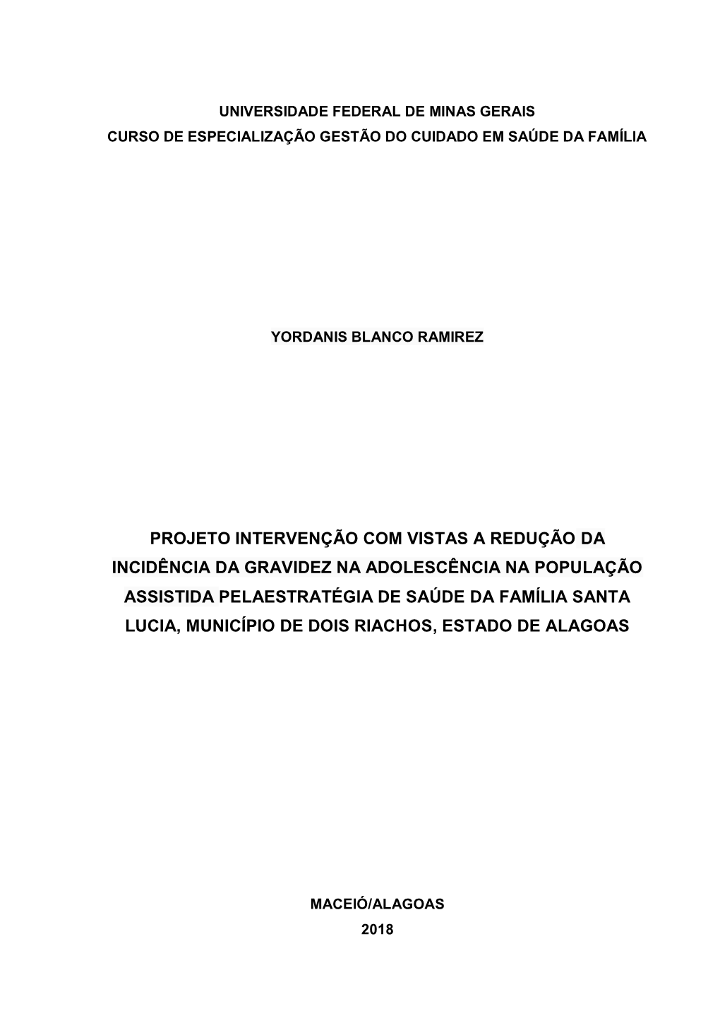 Projeto Intervenção Com Vistas a Redução Da