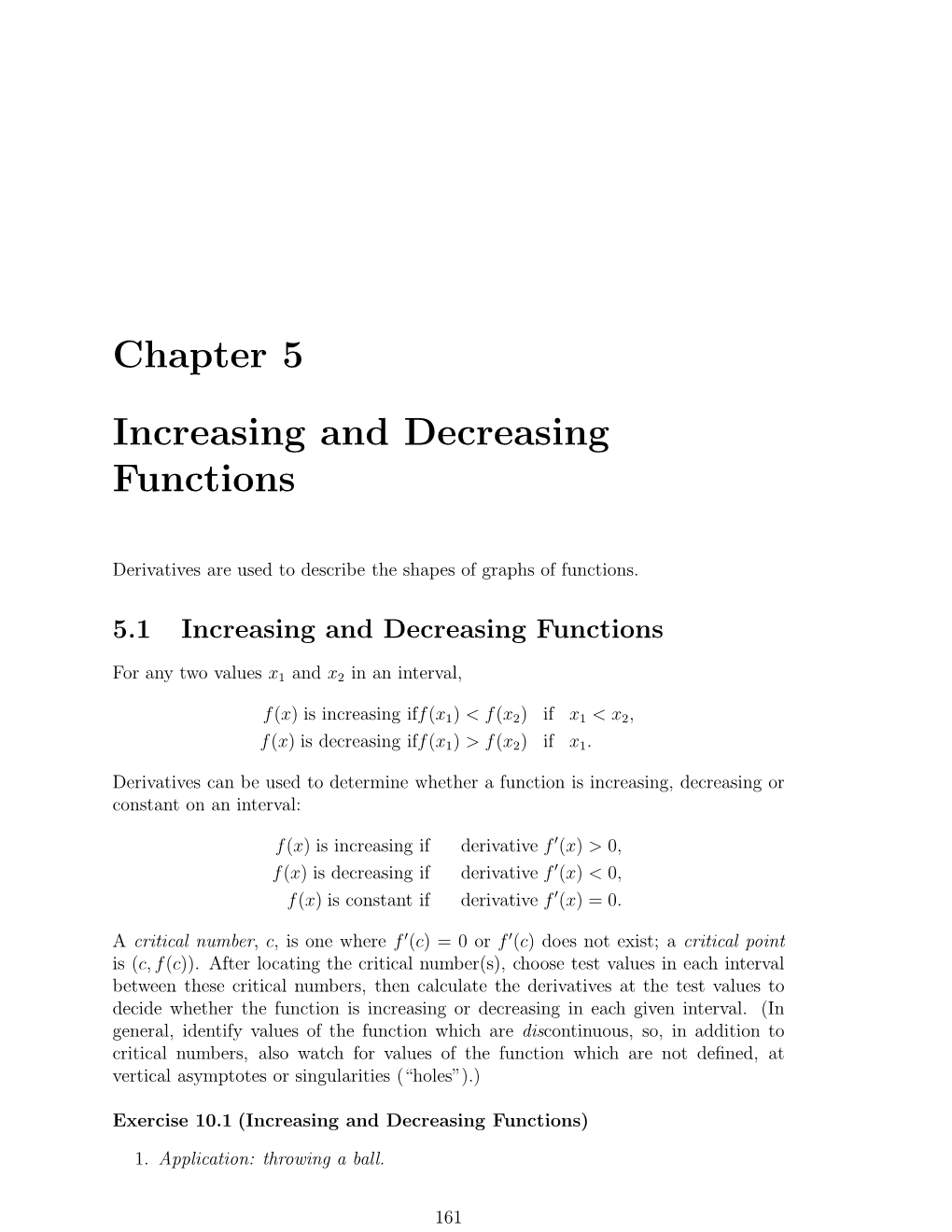 Chapter 5 Increasing and Decreasing Functions