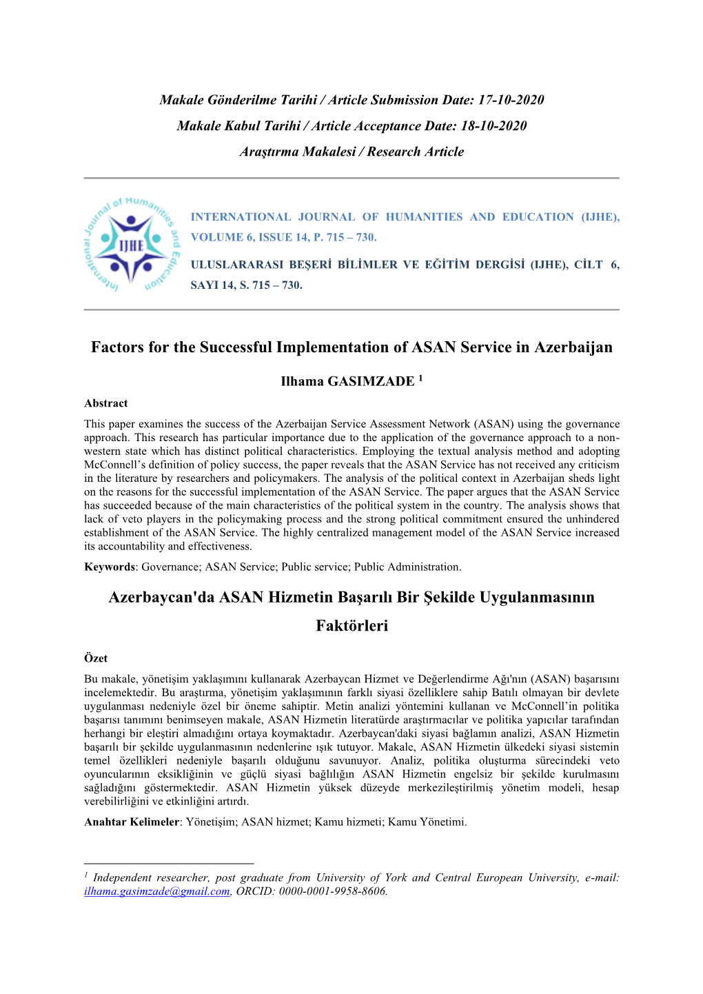 Factors for the Successful Implementation of ASAN Service in Azerbaijan