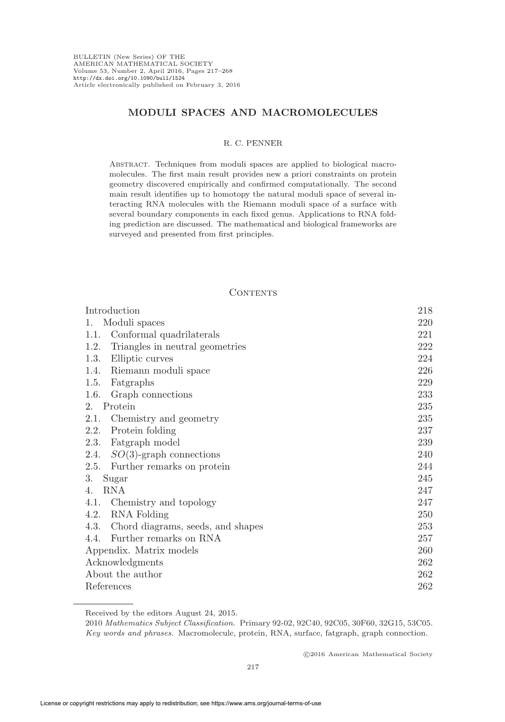 Moduli Spaces and Macromolecules