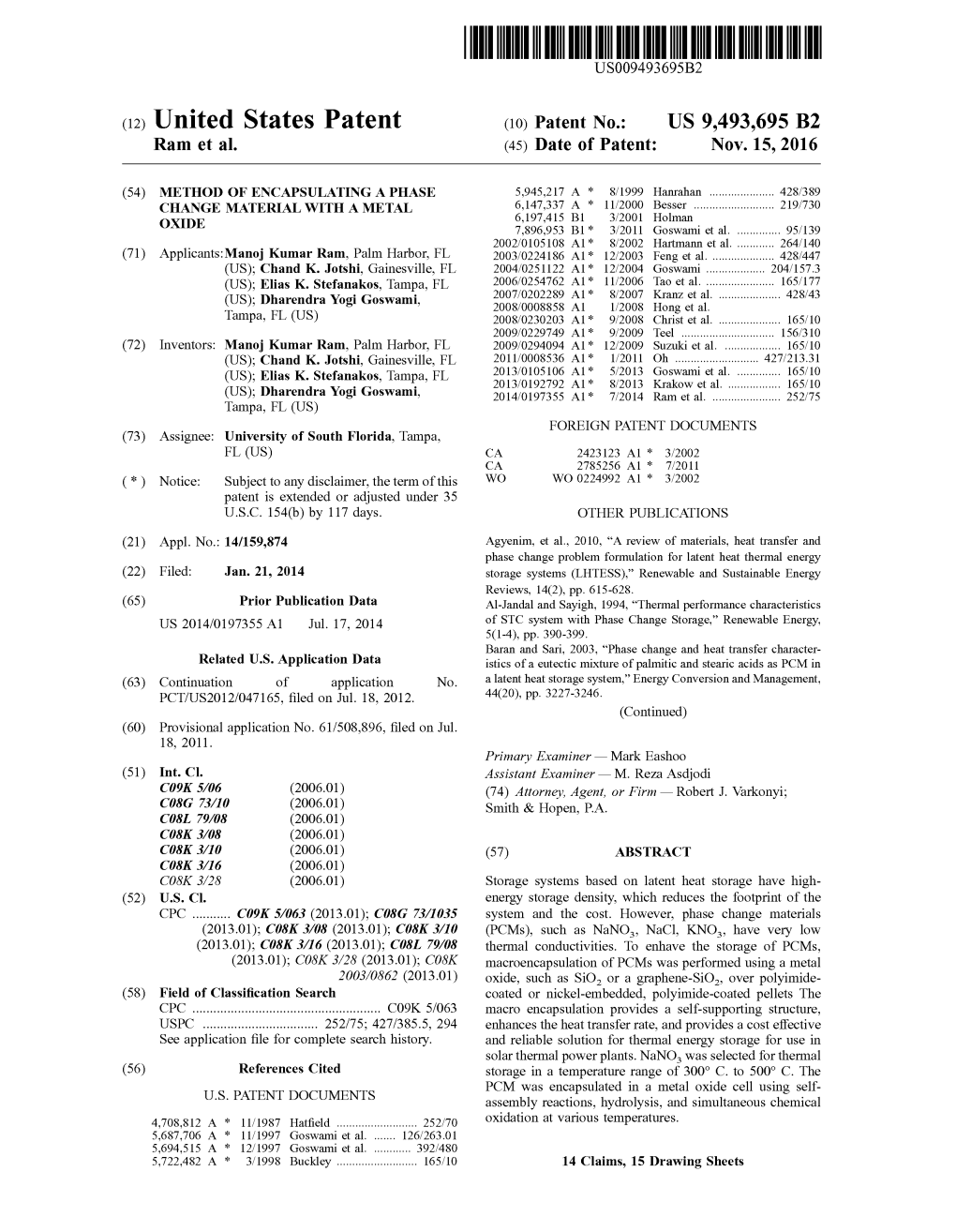 (12) United States Patent (10) Patent No.: US 9,493,695 B2 Ram Et Al