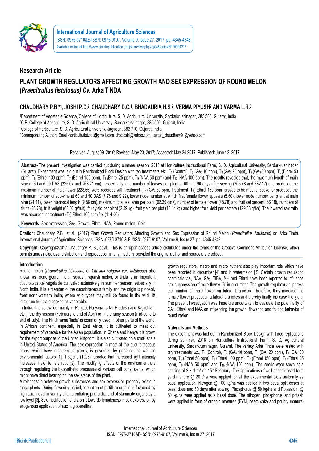 (Praecitrullus Fistulosus) Cv. Arka TINDA