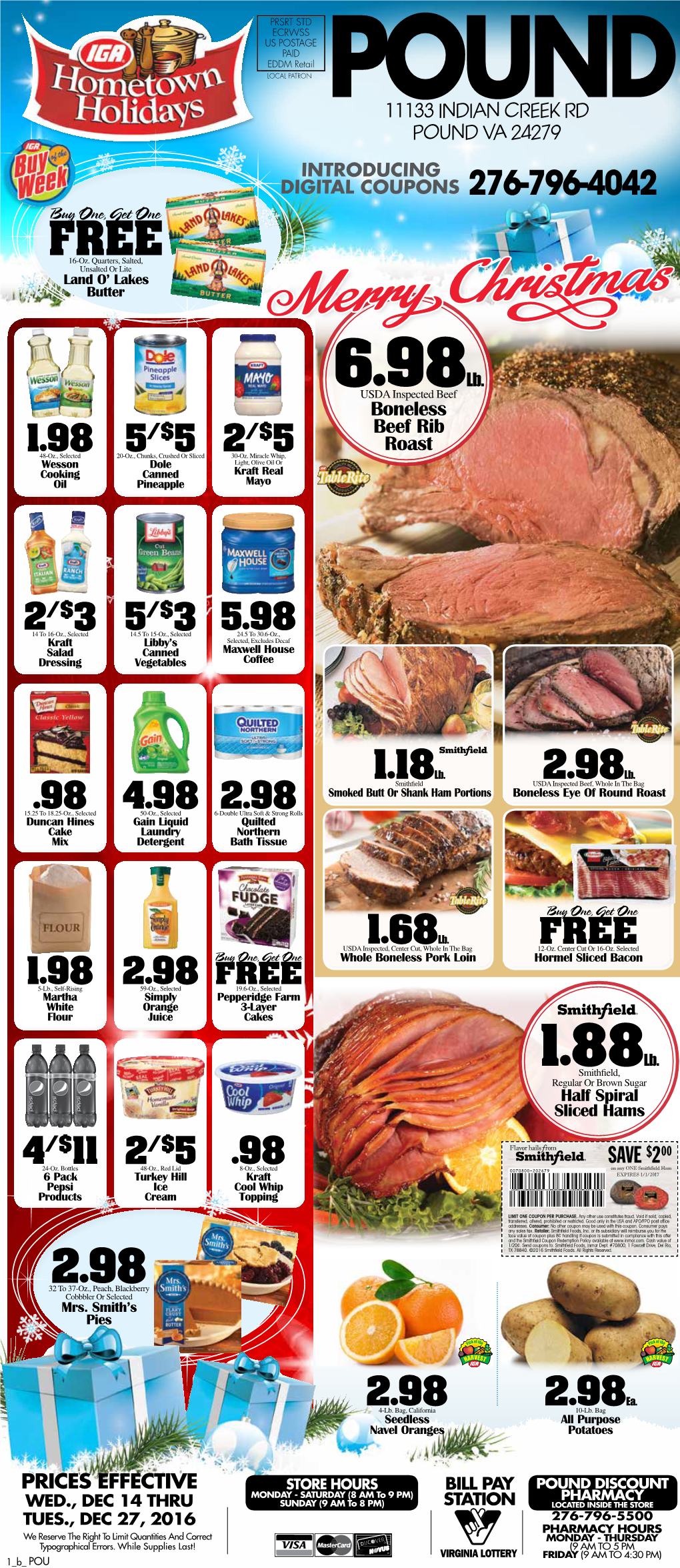 6.98Lb. USDA Inspected Beef Boneless /$ /$ Beef Rib 1.98 5 5 2 5 Roast 48-Oz., Selected 20-Oz., Chunks, Crushed Or Sliced 30-Oz