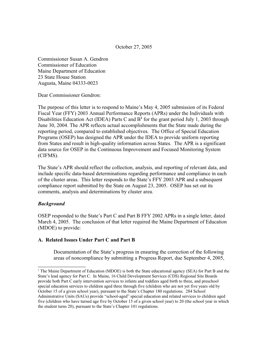 Maine Part B Letter for Grant Year 2003-2004 (Msword)