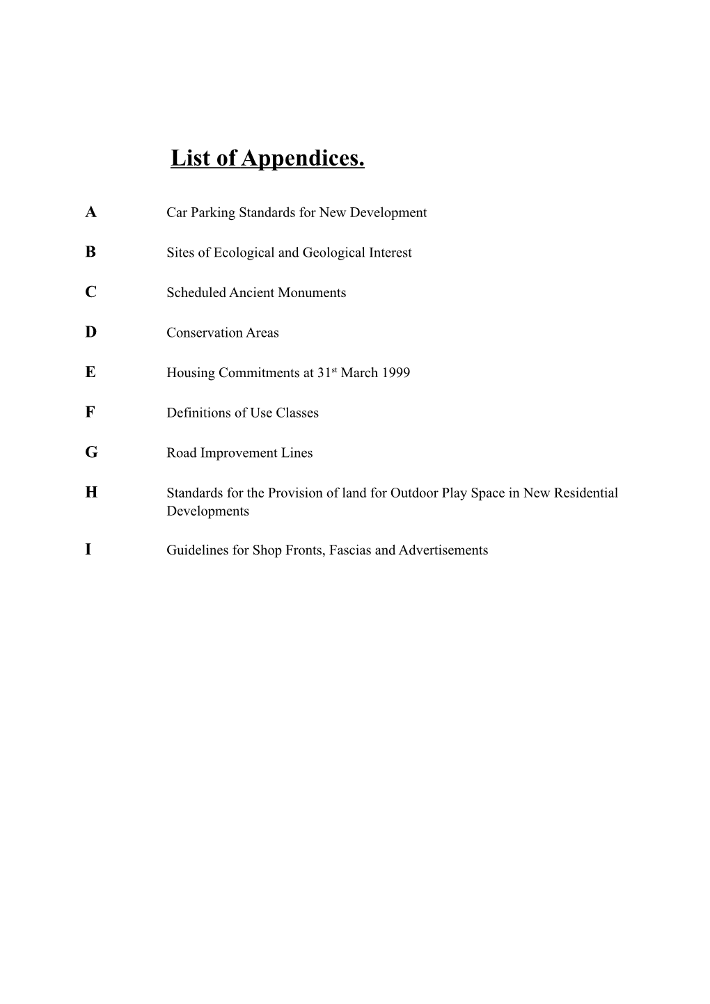 List of Appendices