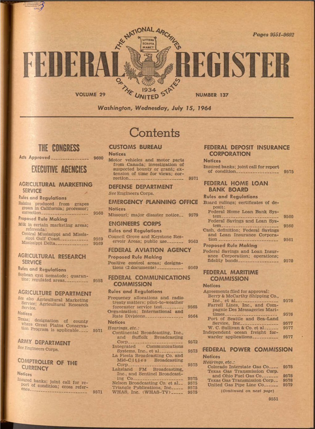 FEDERAL REGISTER \ 1934 ^ VOLUME 29 ■ on I T Ï D ^ NUMBER 137