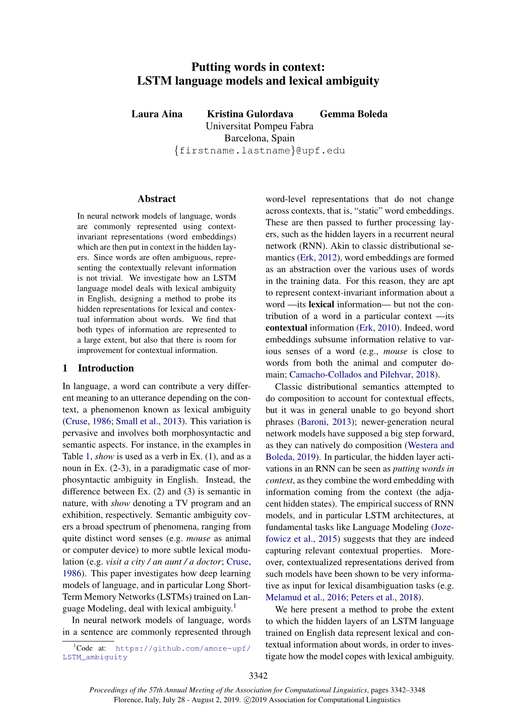 Putting Words in Context: LSTM Language Models and Lexical Ambiguity