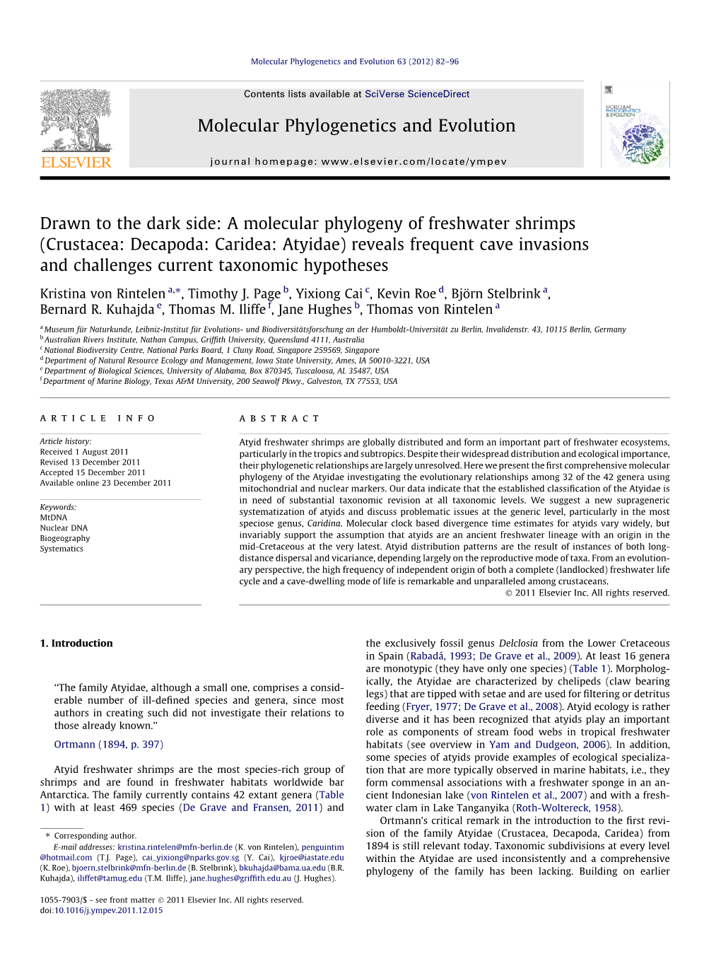 Crustacea: Decapoda: Caridea: Atyidae) Reveals Frequent Cave Invasions and Challenges Current Taxonomic Hypotheses ⇑ Kristina Von Rintelen A, , Timothy J