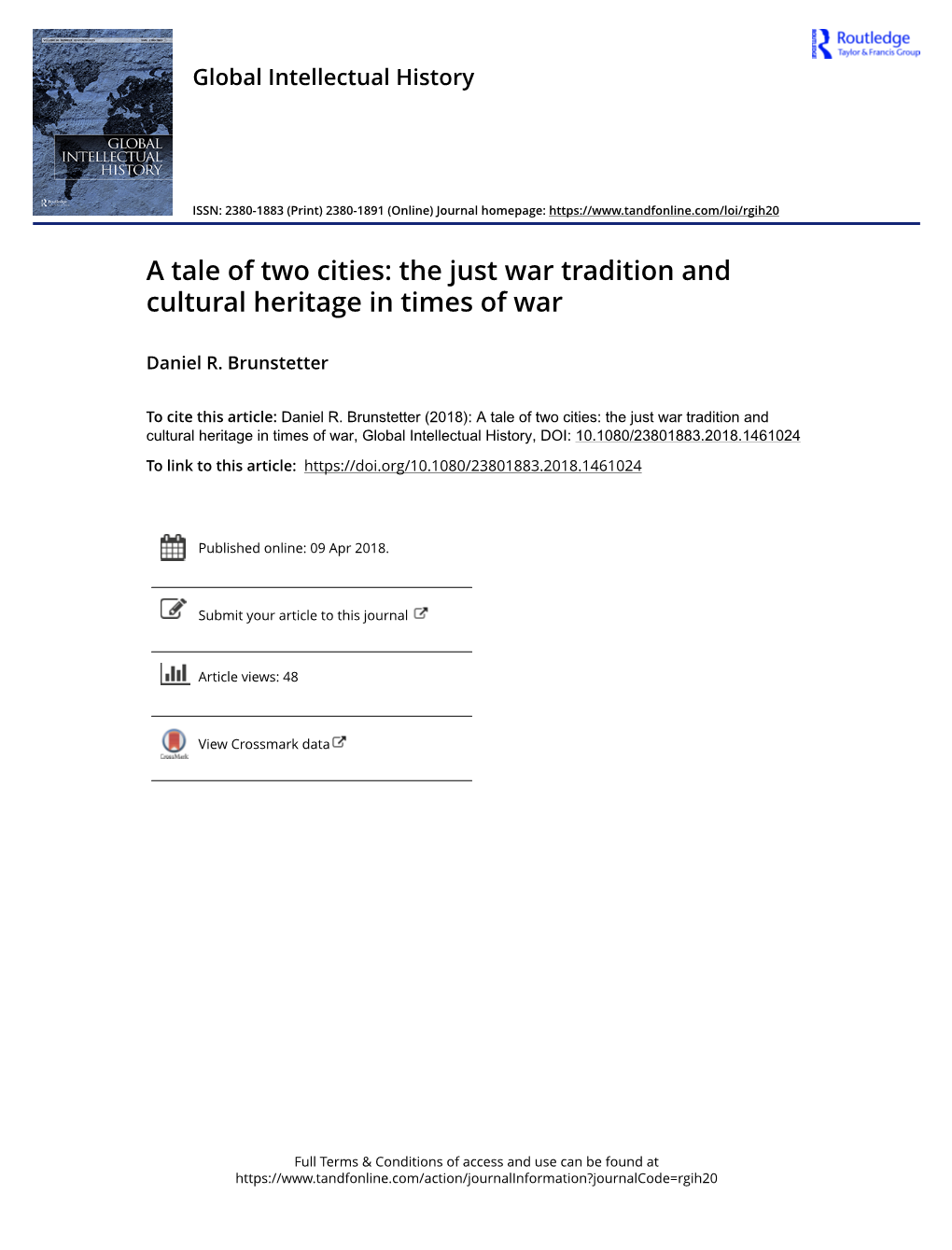 A Tale of Two Cities: the Just War Tradition and Cultural Heritage in Times of War