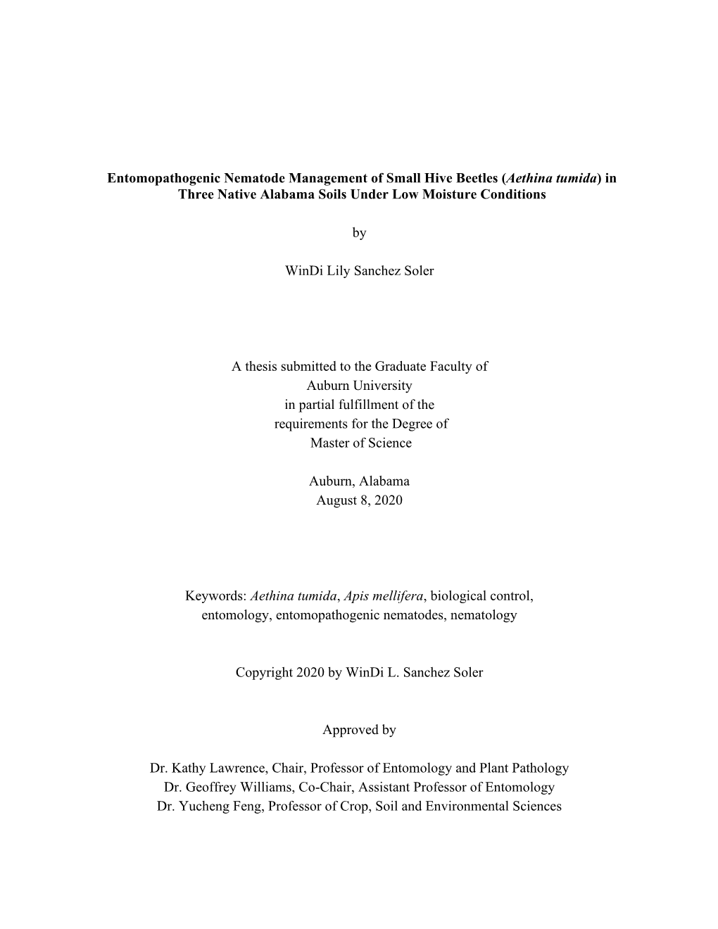 Entomopathogenic Nematode Management of Small Hive Beetles (Aethina Tumida) in Three Native Alabama Soils Under Low Moisture Conditions