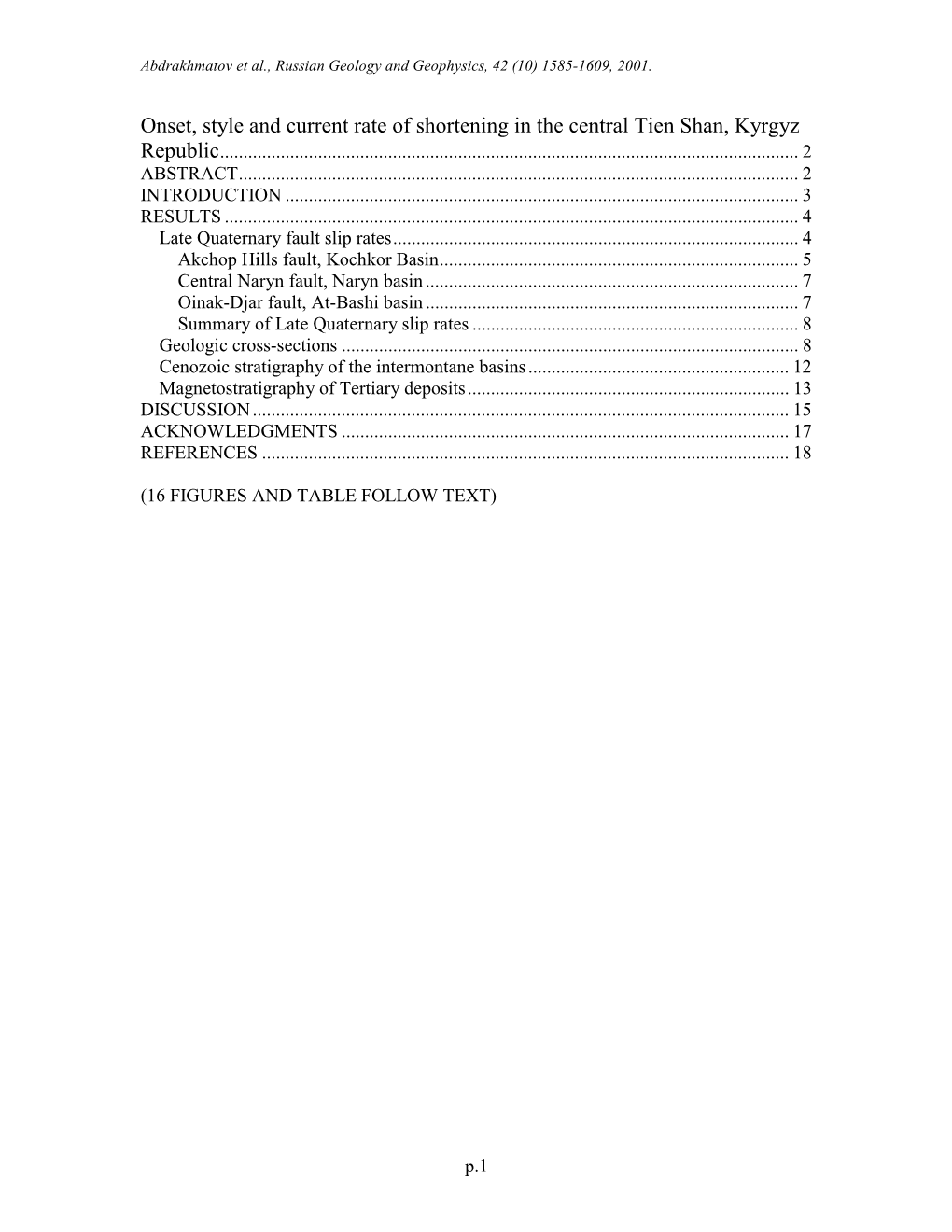 Onset, Style and Current Rate of Shortening in the Central Tien Shan, Kyrgyz Republic