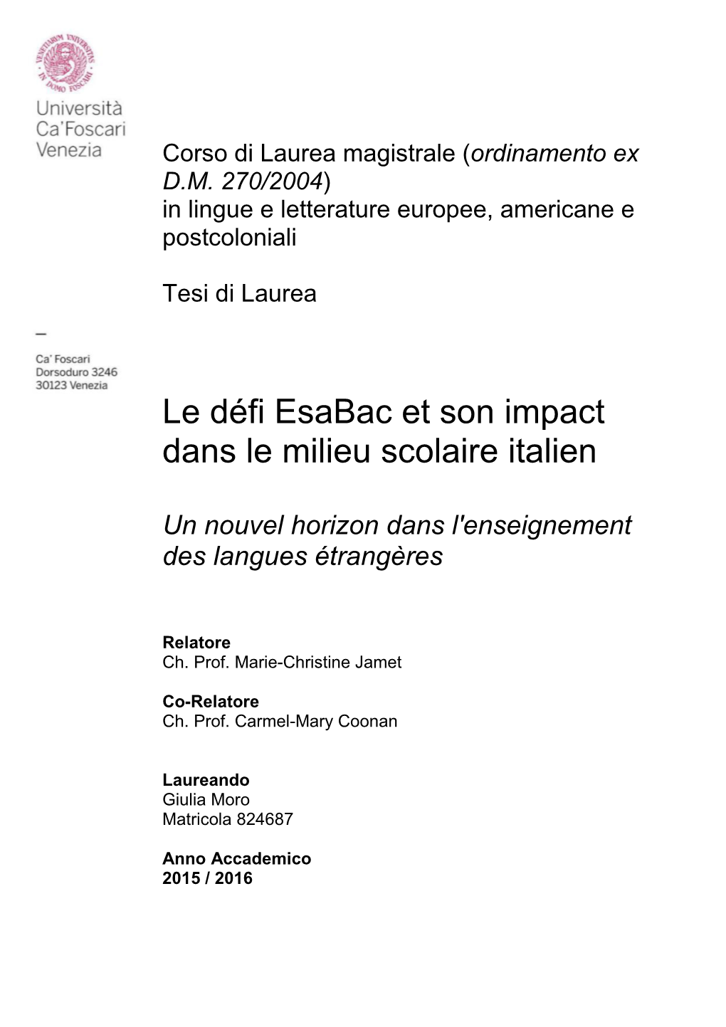 Le Défi Esabac Et Son Impact Dans Le Milieu Scolaire Italien