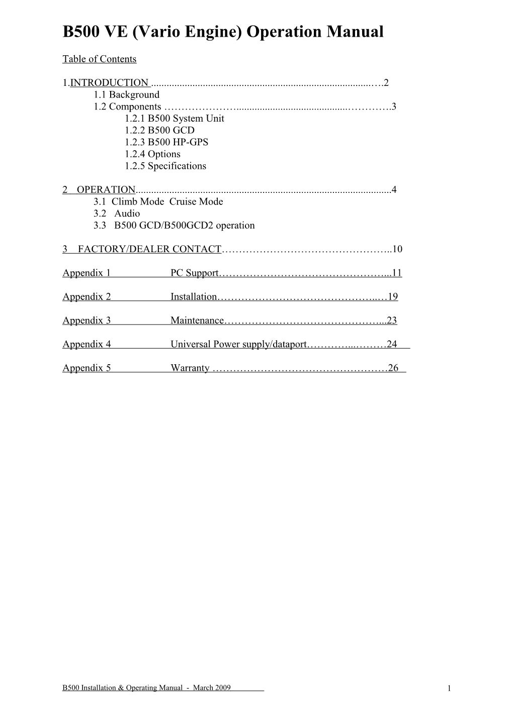 B500 VE (Vario Engine) Operation Manual