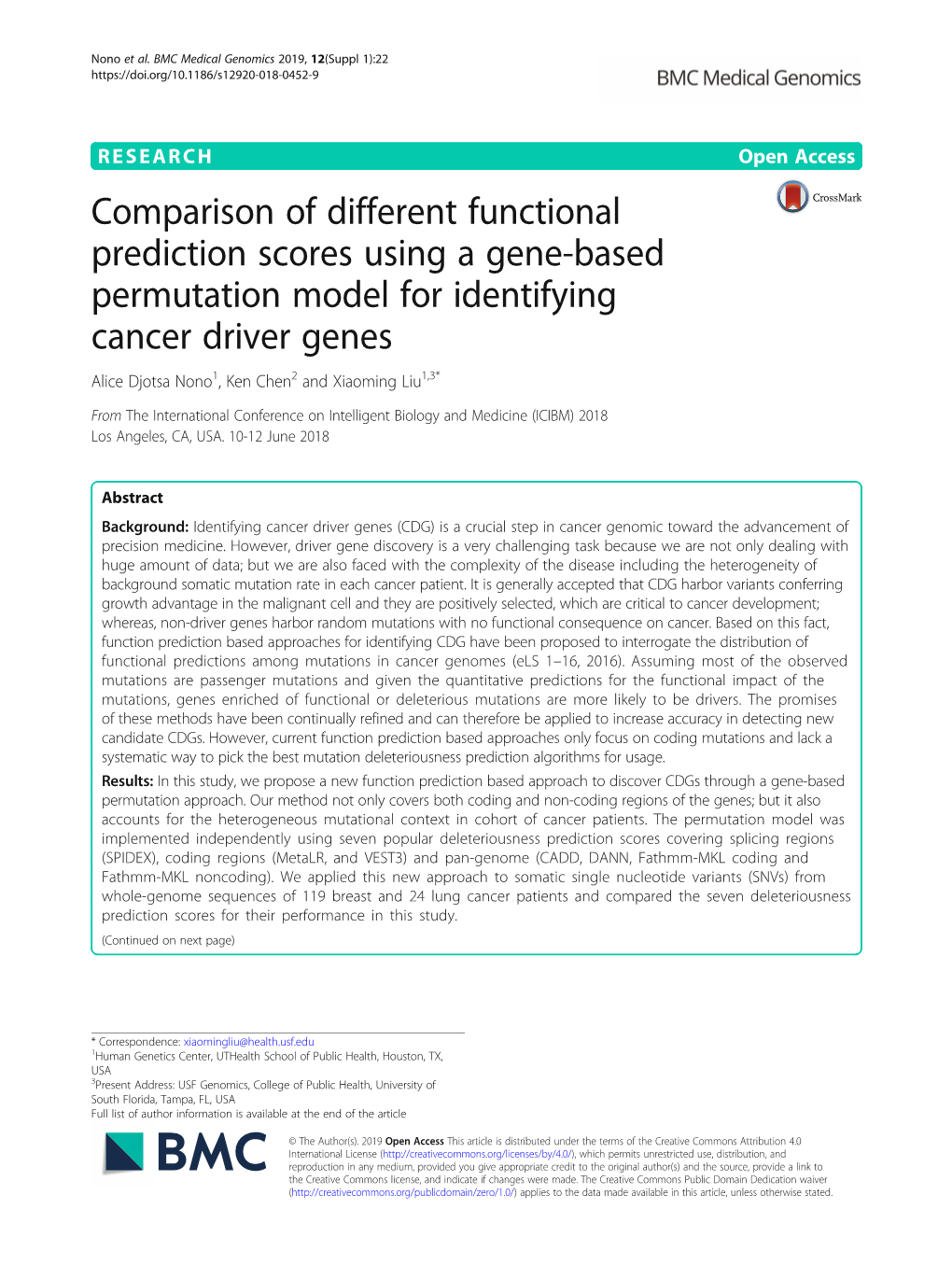 Comparison of Different Functional Prediction Scores Using a Gene