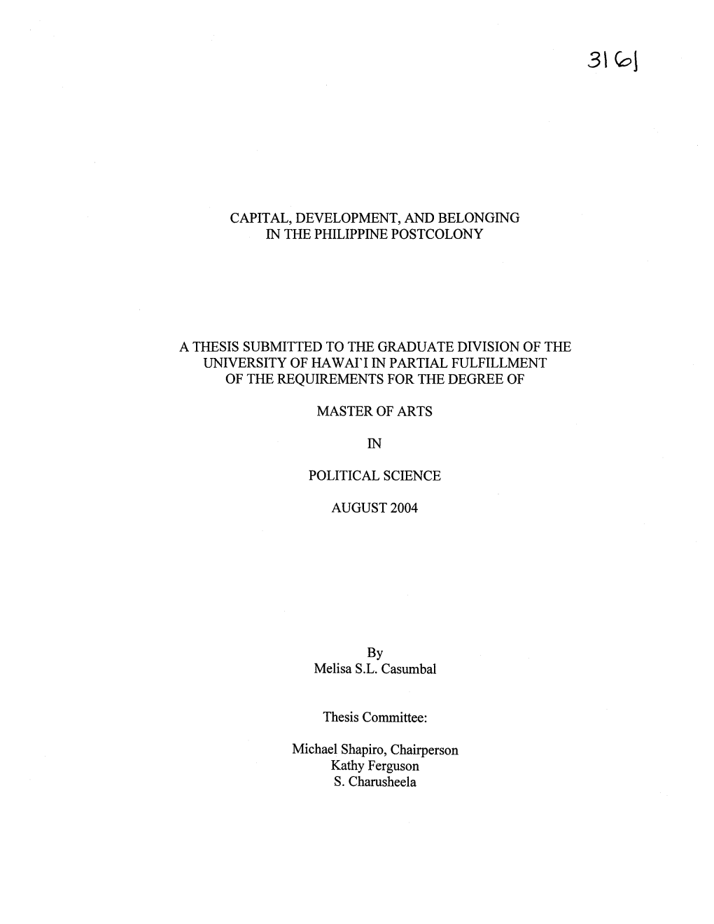 Capital, Development, and Belonging in the Philippine Postcolony