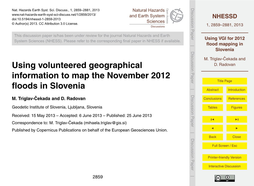 Using VGI for 2012 Flood Mapping in Slovenia