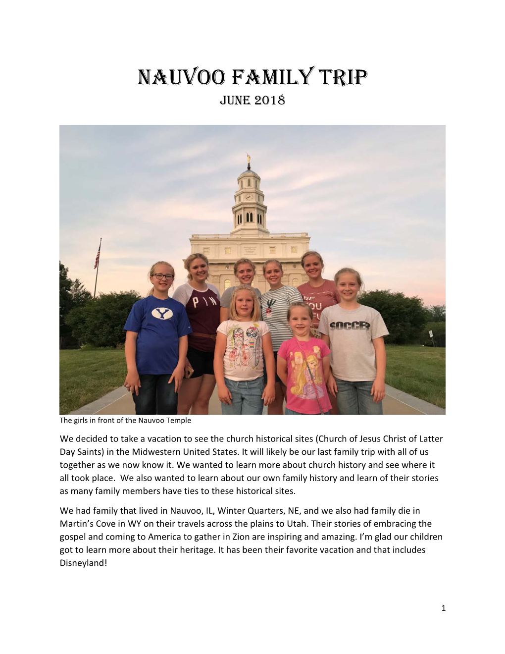 Nauvoo Family Trip June 2018