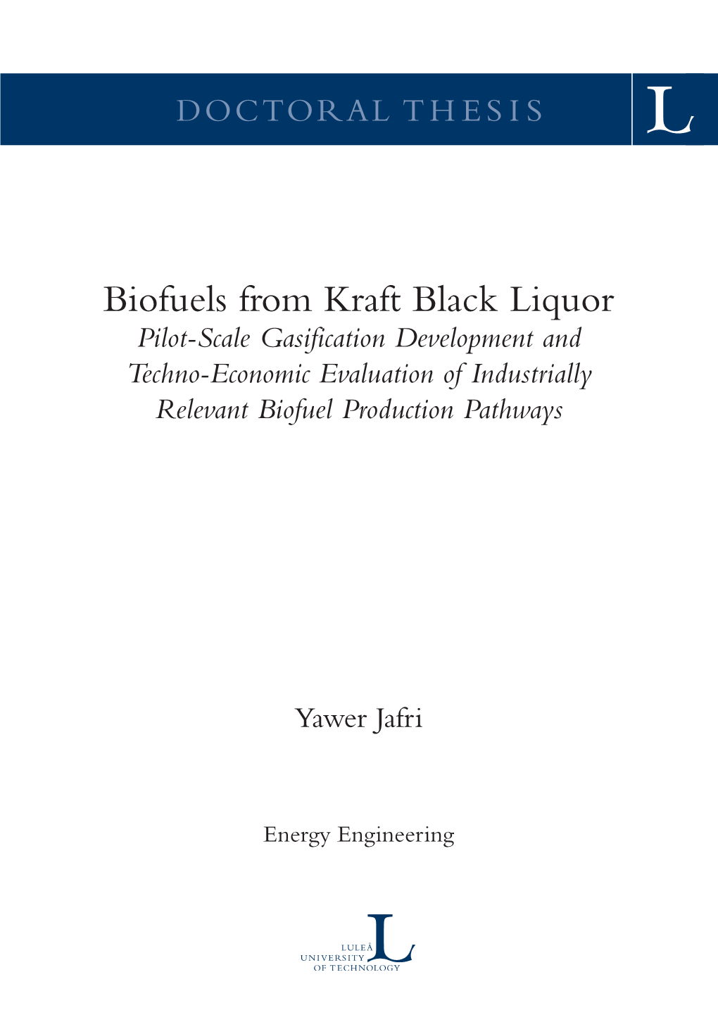 Biofuels from Kraft Black Liquor ISBN 978-91-7790-433-5 (Print) ISBN 978-91-7790-434-2 (Pdf) Pilot-Scale Gasification Development And