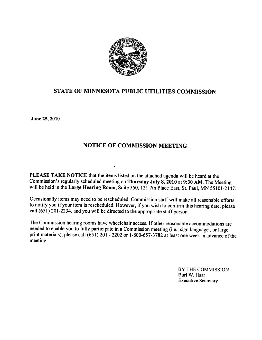 July 8 PUC Meeting Notice & Agenda