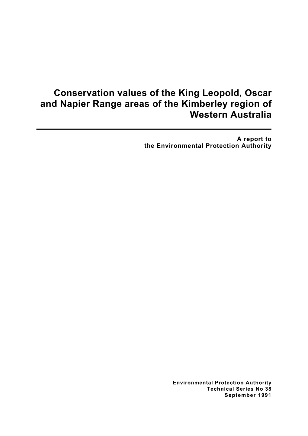 Conservation Values of the King Leopold, Oscar and Napier Range Areas of the Kimberley Region of Western Australia