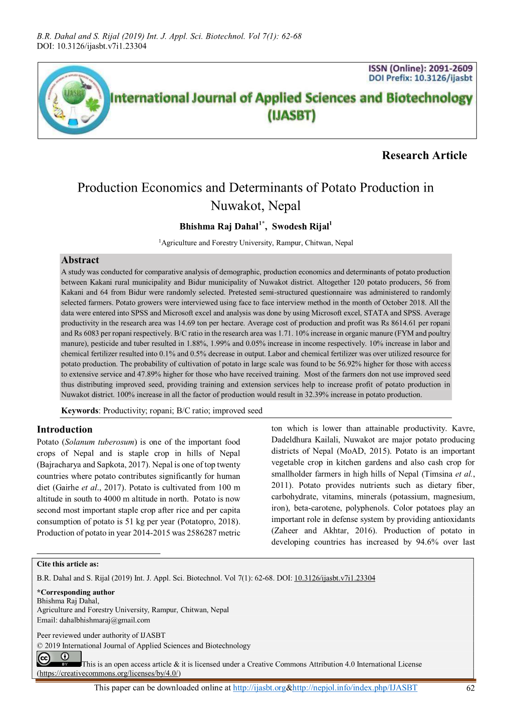 Pdf 10.1186/S40066-017-0125-5 Timsina KP, Shrestha KP and Sapkota S (2011) Economics of FAO (2010)