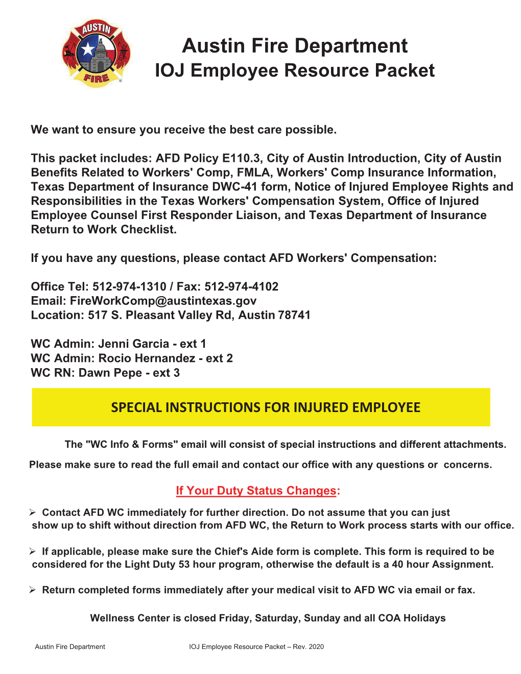 Austin Fire Department IOJ Employee Resource Packet