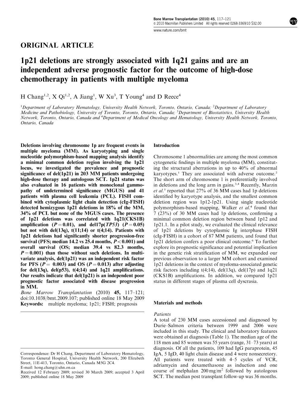 1P21 Deletions Are Strongly Associated with 1Q21 Gains