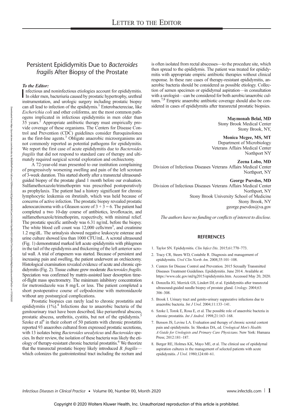 Persistent Epididymitis Due to Bacteroides Fragilis After Biopsy Of