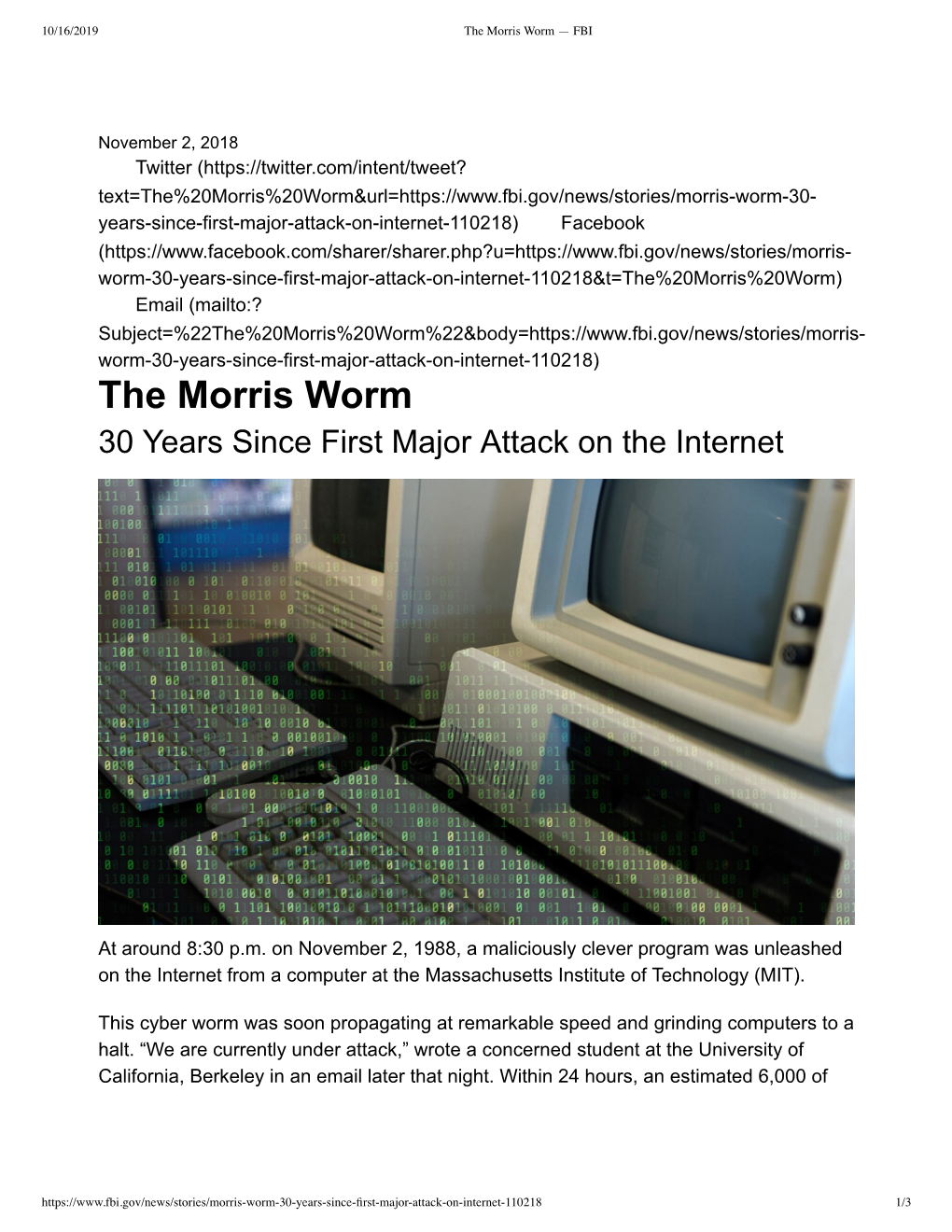 The Morris Worm — FBI