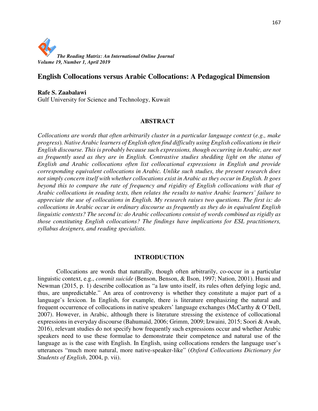 English Collocations Versus Arabic Collocations: a Pedagogical Dimension