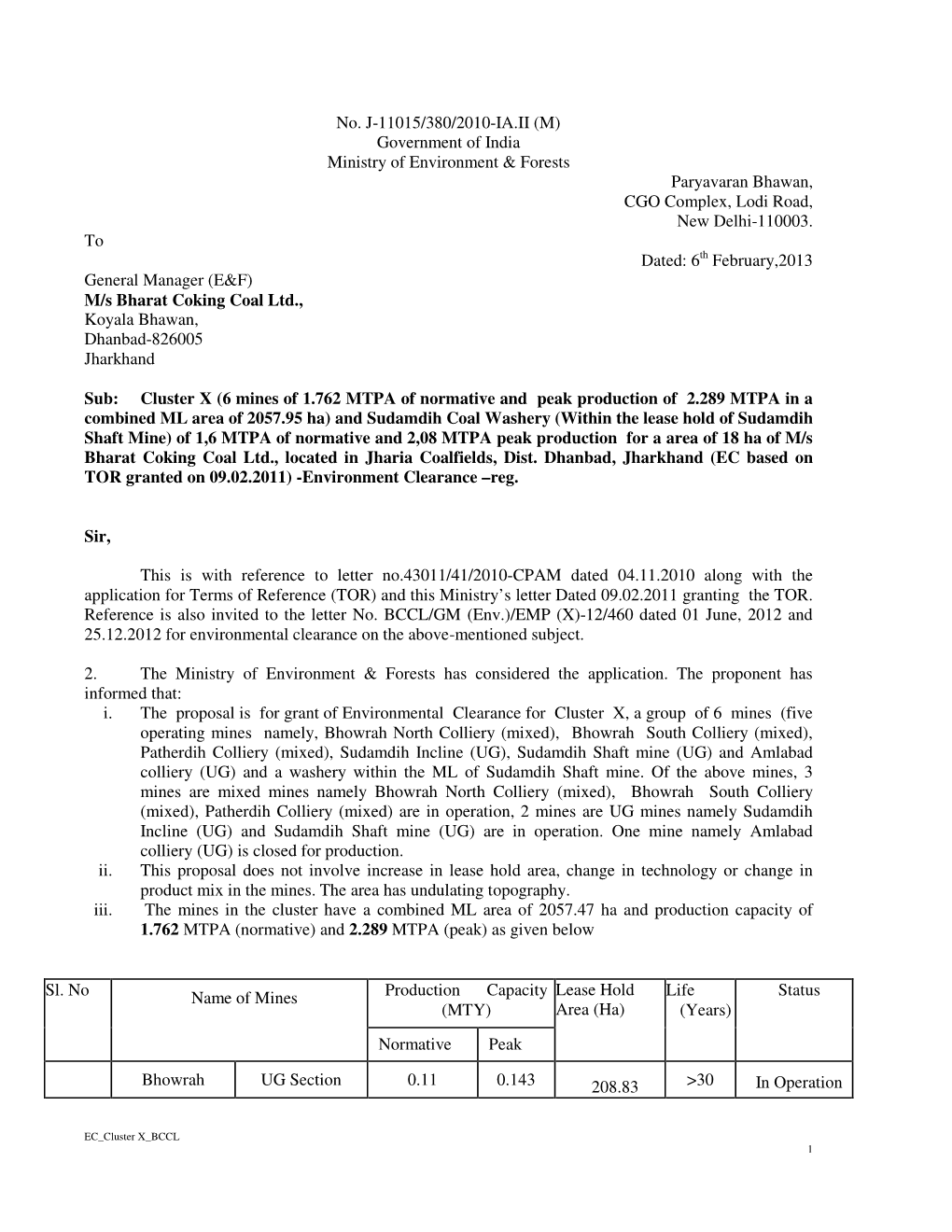 (M) Government of India Ministry of Environment & Forests