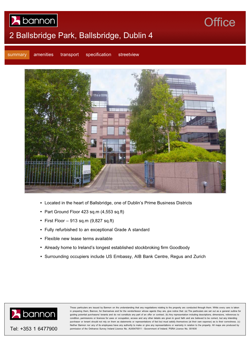 2 Ballsbridge Park, Ballsbridge, Dublin 4 Summary Amenities Transport Specification Streetview