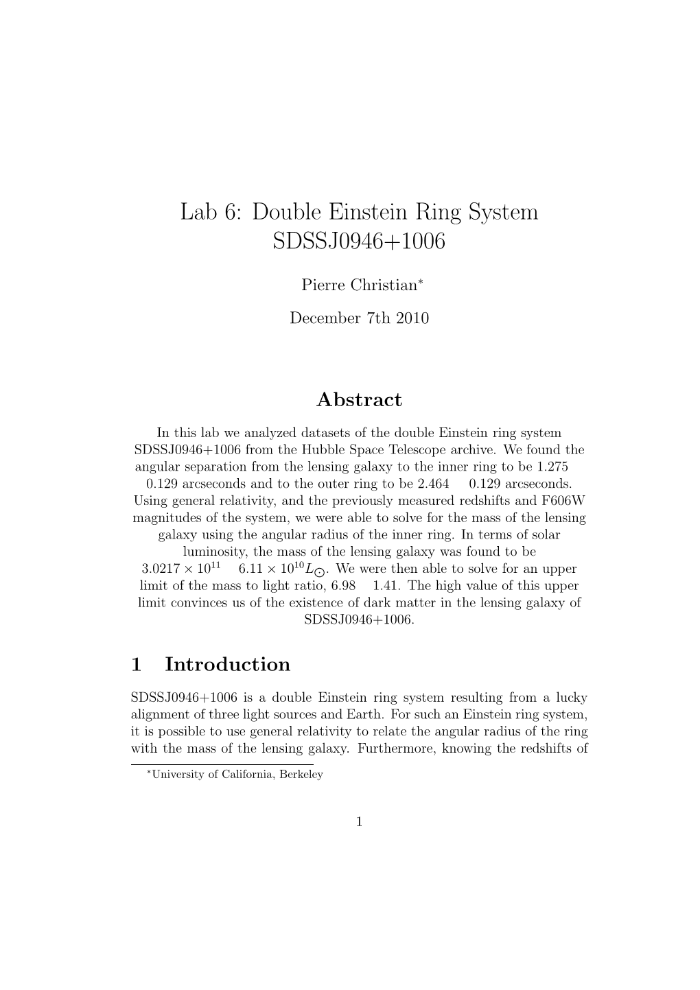 Lab 6: Double Einstein Ring System SDSSJ0946+1006