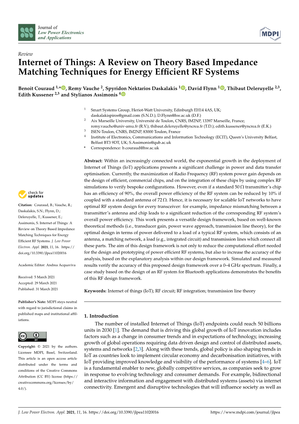 A Review on Theory Based Impedance Matching Techniques for Energy Efﬁcient RF Systems