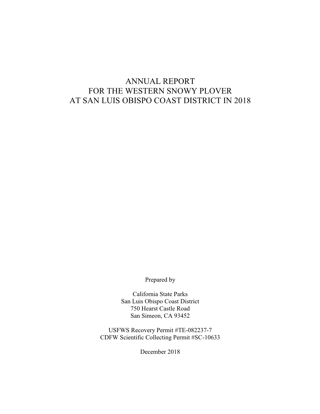 2018 San Luis Obispo Annual Report of Western Snowy Plover