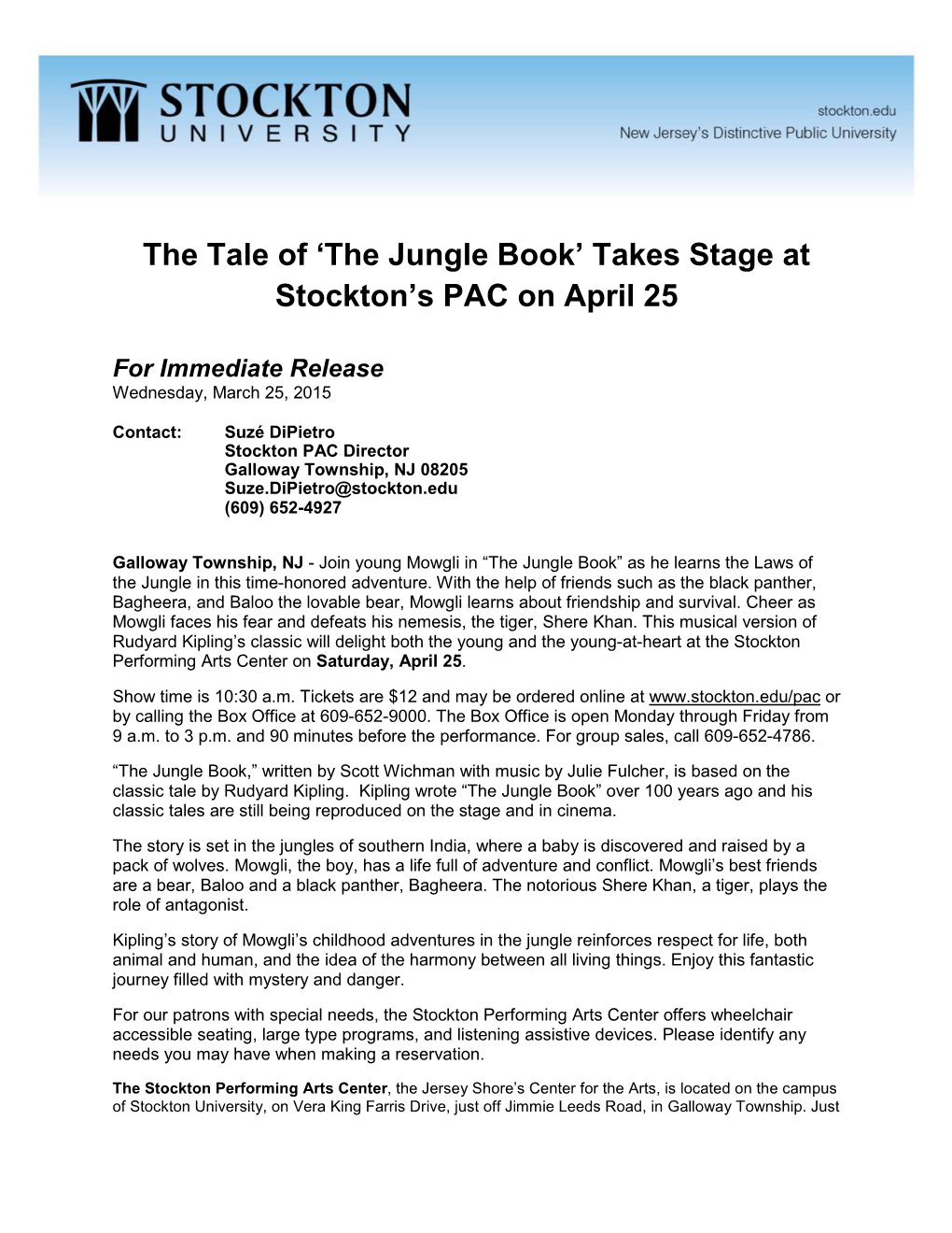 The Tale of 'The Jungle Book' Takes Stage at Stockton's PAC on April 25