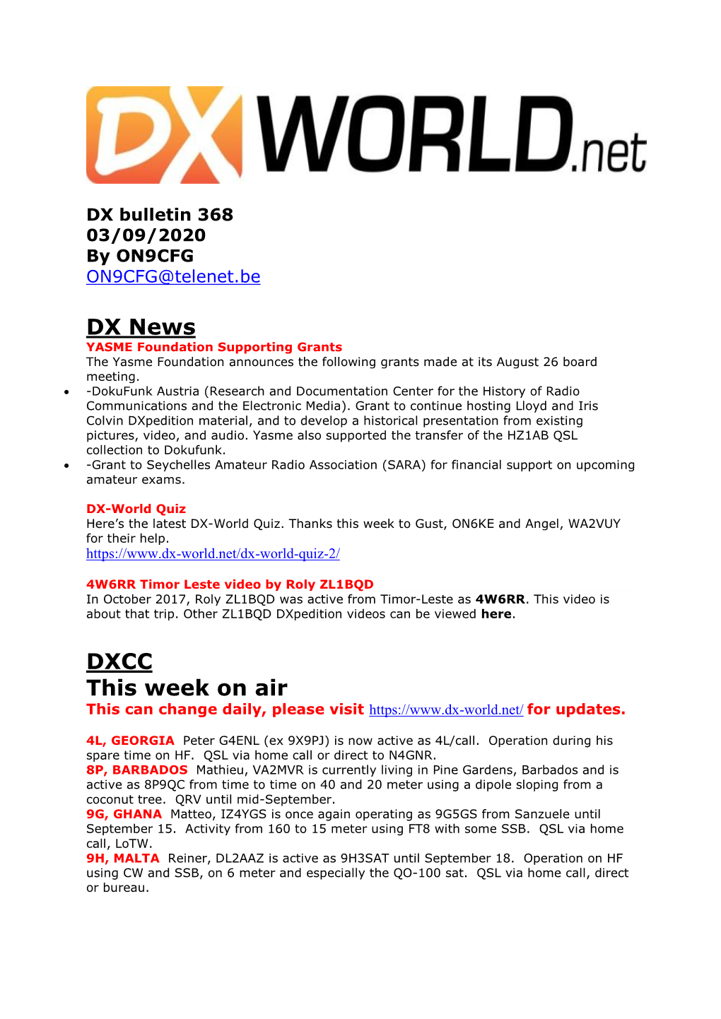 DX News DXCC This Week On