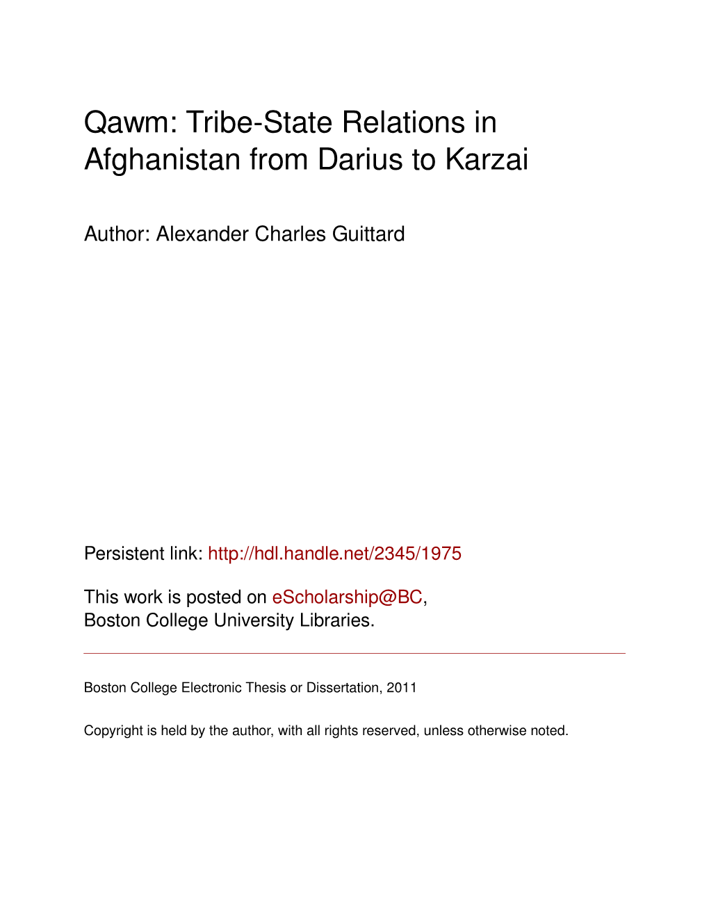 Qawm: Tribe-State Relations in Afghanistan from Darius to Karzai