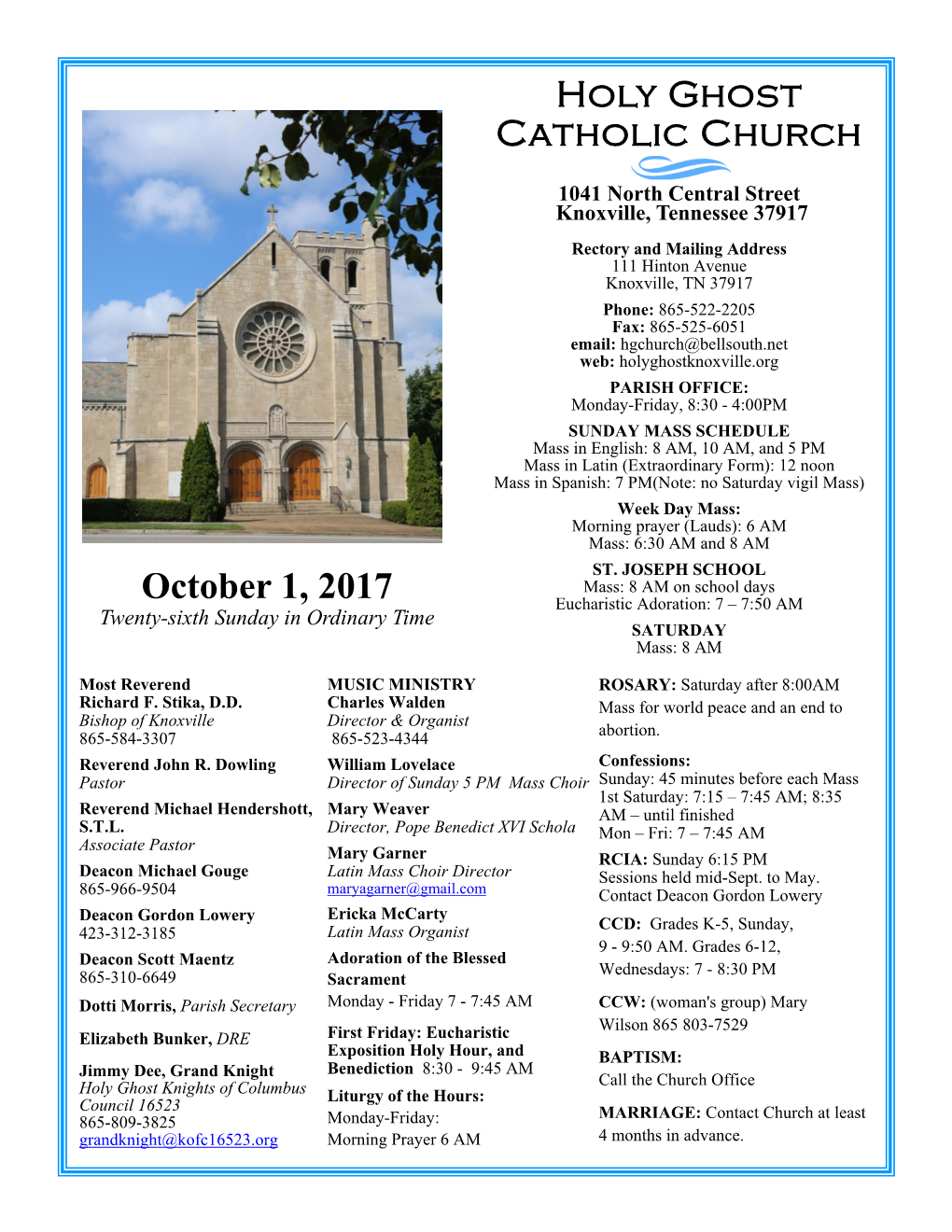 Holy Ghost Catholic Church October 1, 2017